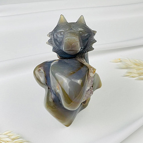 Волк резной из камня Агат серый с жеодой, Артикул: 071710 - изображение товара №3