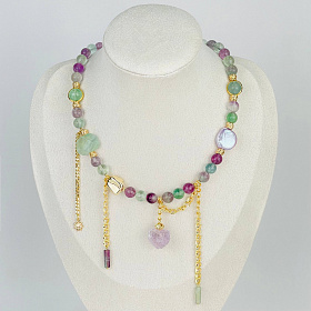 Колье из Флюорита, Аметиста и Жемчуга