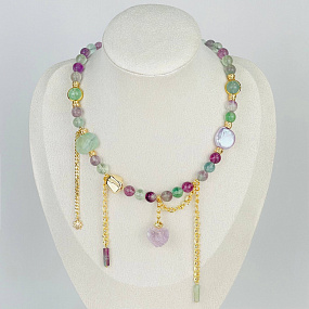 Колье из Флюорита, Аметиста и Жемчуга