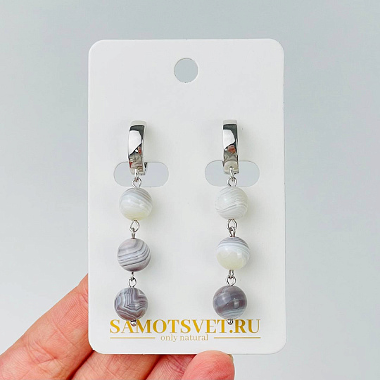 Серьги тройные из ботсванского Агата, Артикул: 116849 - изображение товара №1