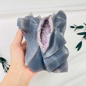 Волк резной из камня Агат серый с аметистовой жеодой, Артикул: 071934 - изображение товара №4