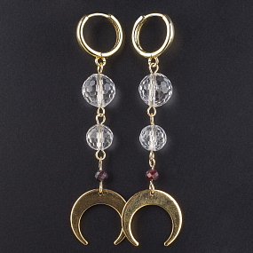 Серьги длинные с Горным Хрусталем и Гранатом