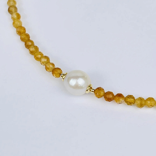 Колье из Цитрина и Жемчуга (градиент), Артикул: 119369 - изображение товара №2