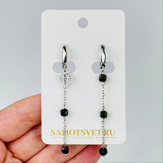 Серьги на цепочке из золотистого Обсидиана, Артикул: 116850 - изображение товара №1