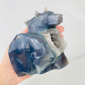 Волк резной из камня Агат серый с жеодой, Артикул: 071571 - изображение товара №3