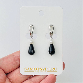 Серьги из черного Агата и Жемчуга