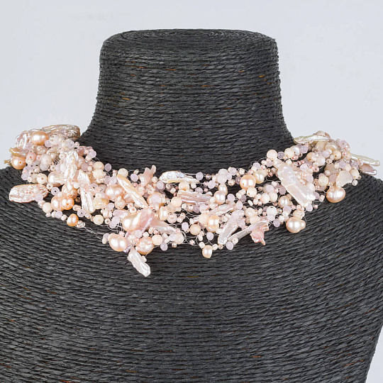 Колье "Воздушное" из Жемчуга и Розового кварца , Артикул: 078189 - изображение товара №1