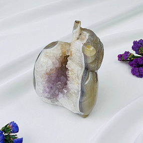 Сова резная из камня Агат серый с жеодой, Артикул: 071562 - изображение товара №3