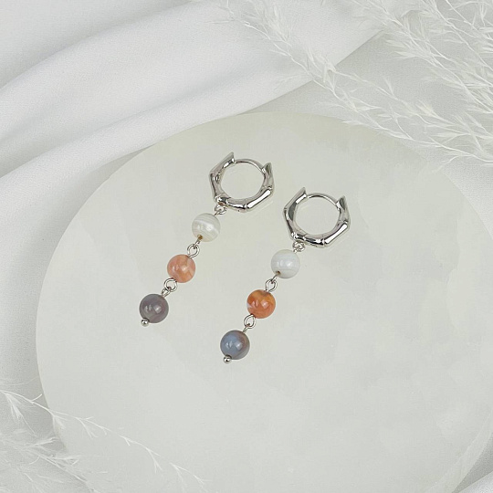 Серьги тройные из ботсванского Агата, Артикул: 116868 - изображение товара №2