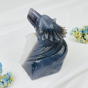 Волк резной из камня Агат серый с жеодой, Артикул: 071573 - изображение товара №2