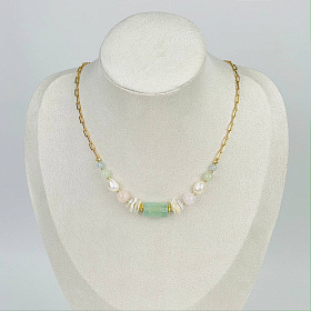 Колье на цепочке из Берилла микс и Жемчуга