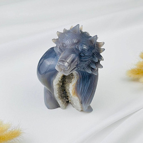 Волк резной из камня Агат серый с жеодой, Артикул: 071712 - изображение товара №2