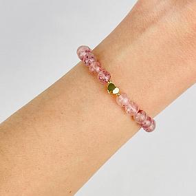 Браслет из Клубничного кварца со вставкой сердце