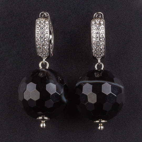 Серьги Агат чёрный огранка, Артикул: 073141 - изображение товара №1