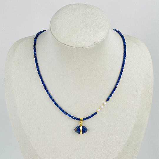 Колье из Содалита,Жемчуга и Лазурта, Артикул: 109808 - изображение товара №1
