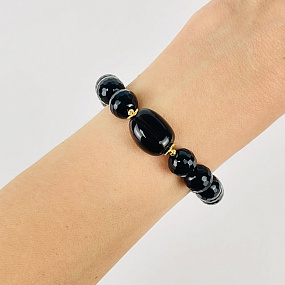 Браслет из черного Агата и Раухтопаза