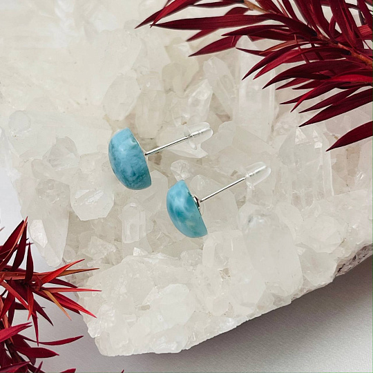 Серьги-пусеты с камнем Ларимар, Артикул: 108872 - изображение товара №3