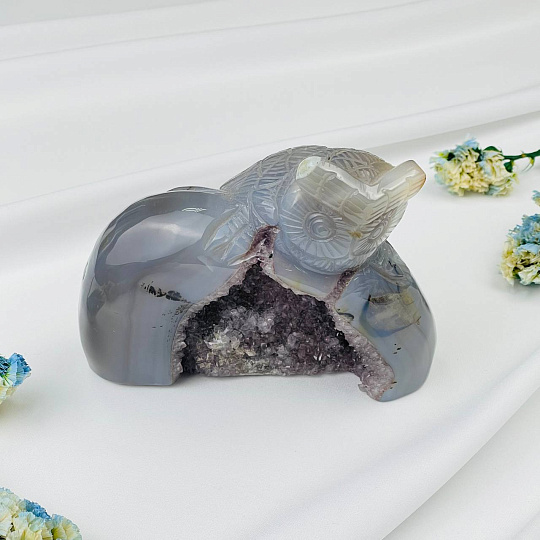 Сова резная из камня Агат серый с жеодой, Артикул: 071560 - изображение товара №1