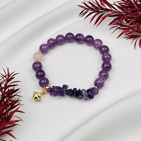 Браслет из Аметиста и Розового кварца с подвеской, Артикул: 108636 - изображение товара №2