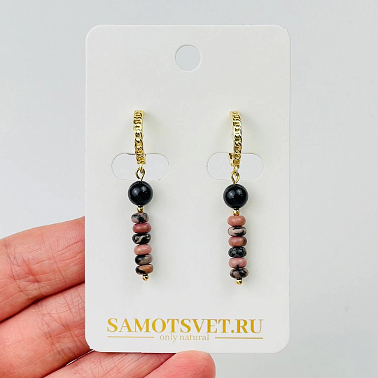 Серьги из Родонита и черного Турмалина, Артикул: 114508 - изображение товара №2