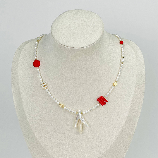 Колье из Жемчуга и Коралла, Артикул: 116890 - изображение товара №1