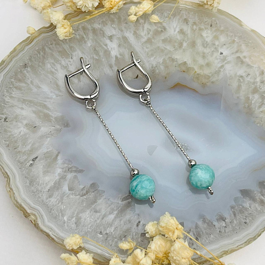 Серьги длинные из Амазонита, Артикул: 104002 - изображение товара №1