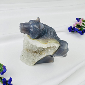 Медведь резной из камня Агат серый с жеодой, Артикул: 071568 - изображение товара №2