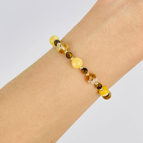 Браслет (Манипура) регулируемый из Цитрина, Кальцита и Тигрового глаза, Артикул: 117969 - изображение товара №2