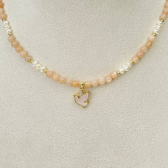 Колье из Лунного камня и Жемчуга с перламутровой подвеской, Артикул: 115393 - изображение товара №2