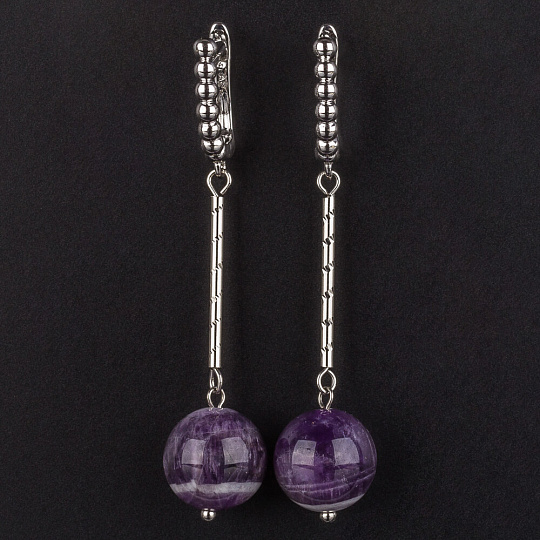 Серьги длинные из Аметиста шевронного (Бразилия), Артикул: 077607 - изображение товара №1
