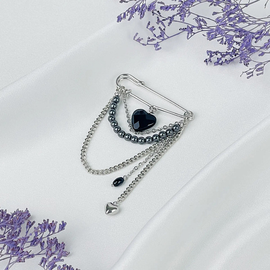 Брошь женская с Гематитом и Агатом, Артикул: 118699 - изображение товара №2