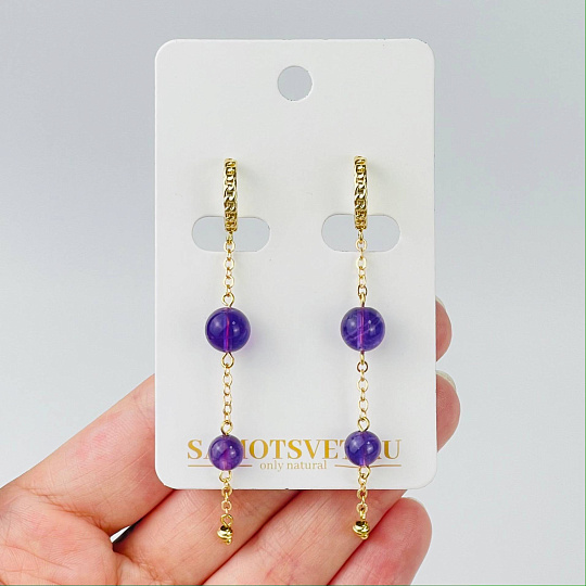 Серьги с цепочкой из Аметиста, Артикул: 093068 - изображение товара №1