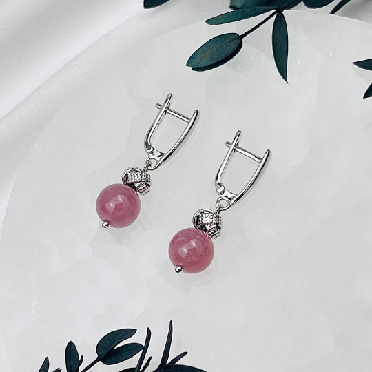 Серьги из мадагаскарского Розового кварца с астеризмом, Артикул: 109315 - изображение товара №2