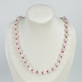 Бусы из мадагаскарсого Розового кварца и Турмалина, Артикул: 084475 - изображение товара №1