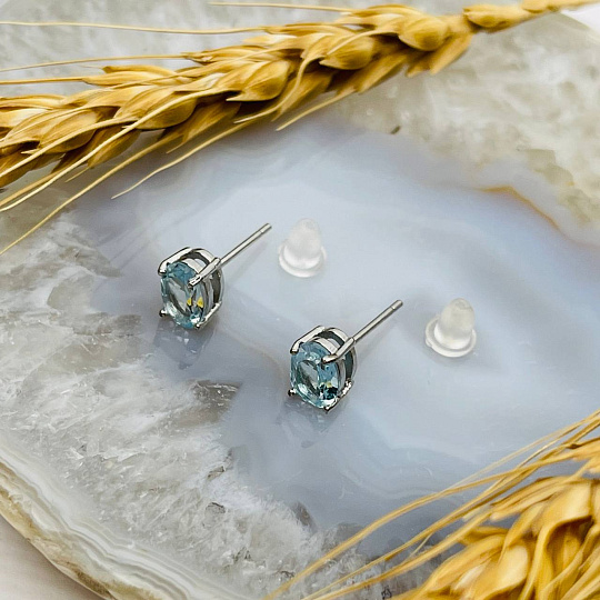 Серьги-пусеты с голубым Топазом, Артикул: 066515 - изображение товара №3