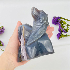 Медведь резной из камня Агат серый с жеодой, Артикул: 071737 - изображение товара №2