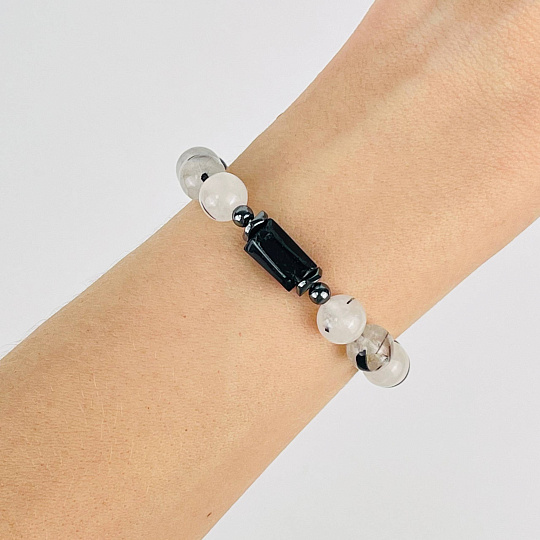 Браслет из Турмалина (Шерл) и Кварца с включениями, Артикул: 117383 - изображение товара №2