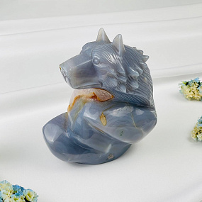 Волк резной из камня Агат серый с жеодой, Артикул: 071581 - изображение товара №2