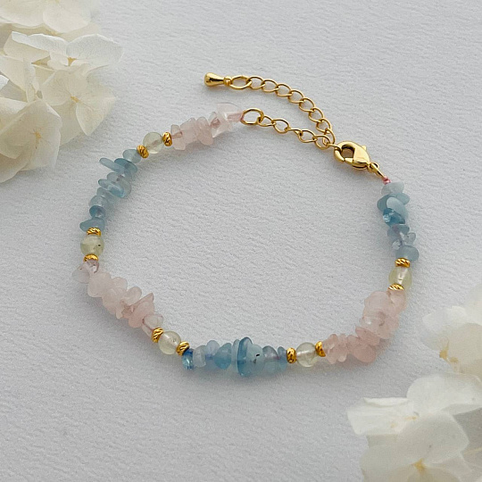 Браслет из Аквамарина, Розового кварца и Пренита, Артикул: 100187 - изображение товара №1