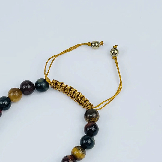 Браслет регулиреумый с бусиной (Би) из Тигрового,Соколиного и Бычьего глаза, Артикул: 118757 - изображение товара №3