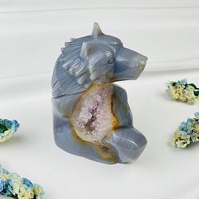 Волк резной из камня Агат серый с жеодой, Артикул: 071581 - изображение товара №1