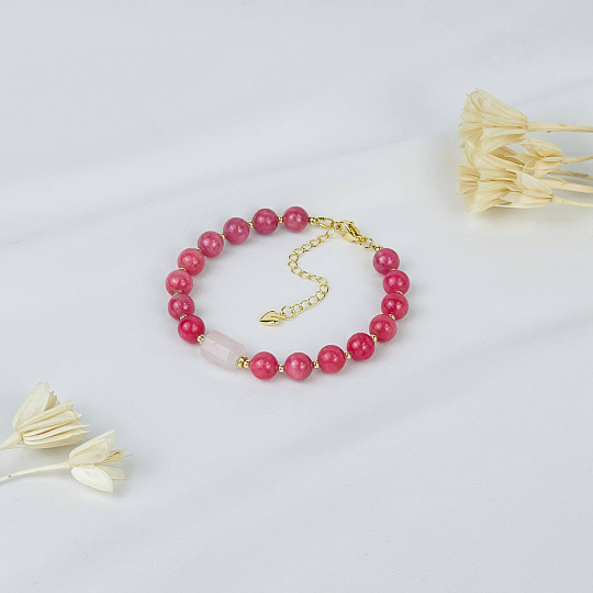 Браслет из Родонита и Розового кварца, Артикул: 117144 - изображение товара №2