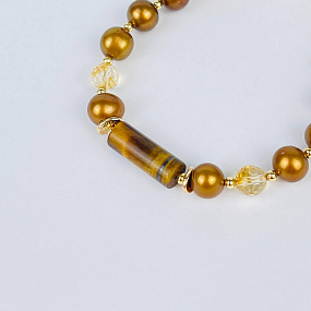 Браслет из Жемчуга тон., Цитрина и Тигрового глаза, Артикул: 117195 - изображение товара №3