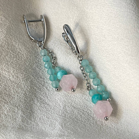 Серьги из Амазонита и Розового кварца