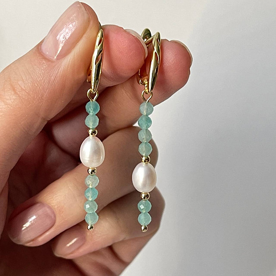 Серьги длинные из Амазонита и Жемчуга, Артикул: 098502 - изображение товара №2