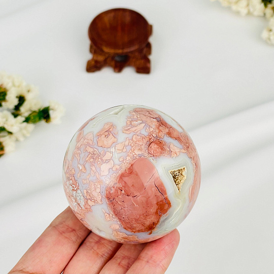 Шар из розового цветочного Агата на подставке, Артикул: 117084 - изображение товара №2