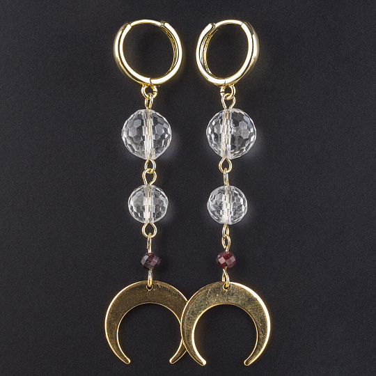 Серьги длинные с Горным Хрусталем и Гранатом, Артикул: 090347 - изображение товара №1