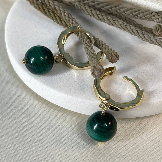 Серьги с Малахитом, Артикул: 097684 - изображение товара №2