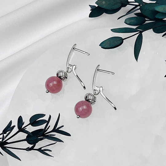 Серьги из мадагаскарского Розового кварца с астеризмом, Артикул: 109315 - изображение товара №3