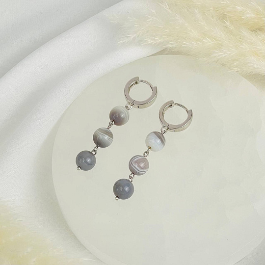 Серьги тройные из ботсванского Агата, Артикул: 116849 - изображение товара №2